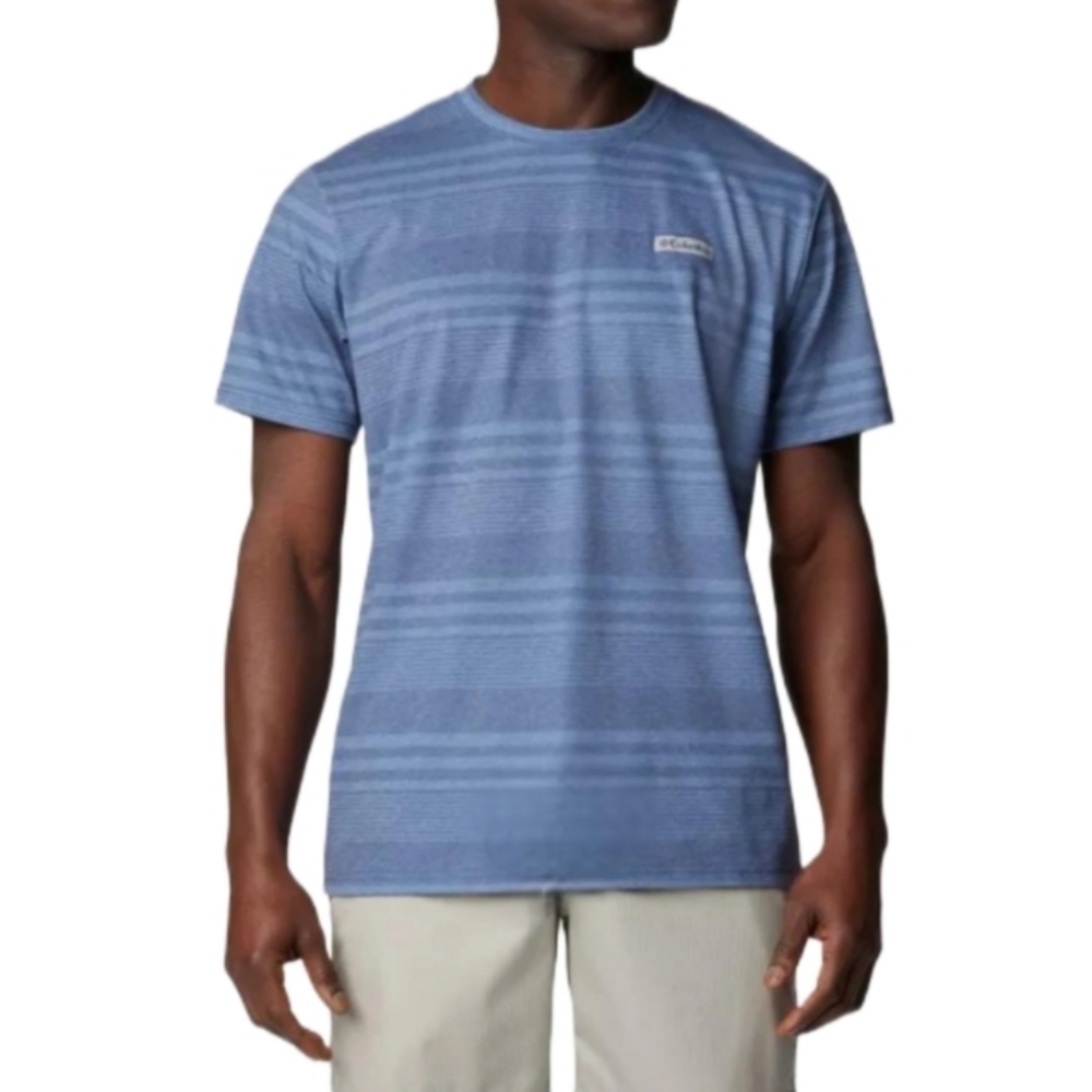 Columbia Men's Taku River Short Sleeve Blue Striped T-Shirt Size Large